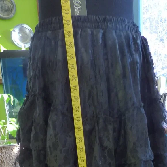 BURLESKA AMELIA SHEER BLACK FLORAL LACE HI LOW GOTHIC SKIRT UK XL / XXL WEDDING